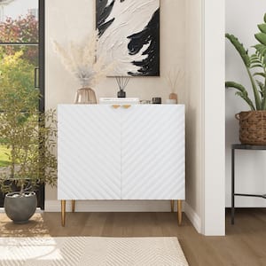 2-Door V-Shaped Pattern Accent Storage Cabinets in White