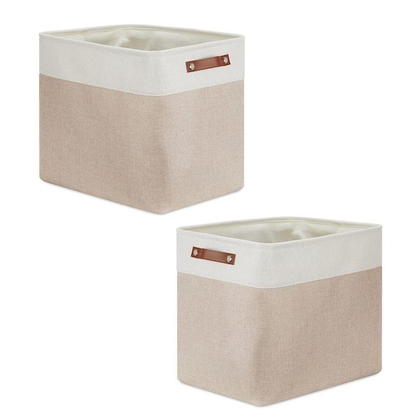 Brown 17 in. x 15 in. Linen Decorative Basket (Set of 2) with