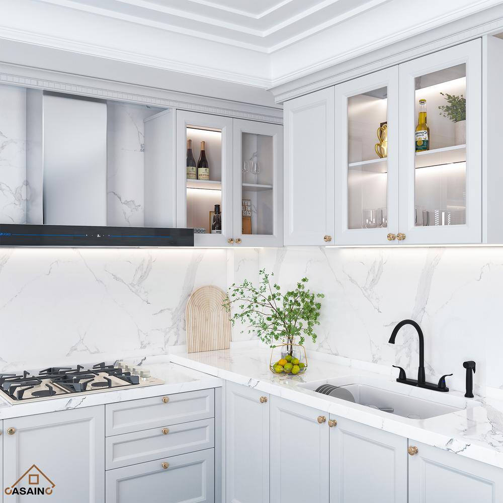 Matte Black Stainless Steel Double Handle Kitchen Faucet with Side Sprayer