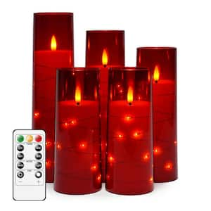 Red Flameless LED Candles with Timer Set of 5