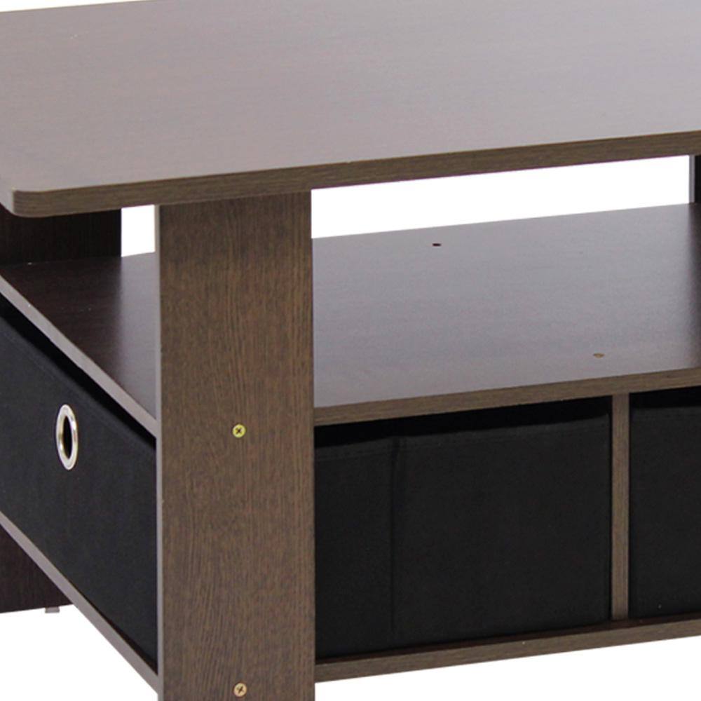 Compact Dark Brown Laminated Engineered Wood Coffee Table with Storage Bins