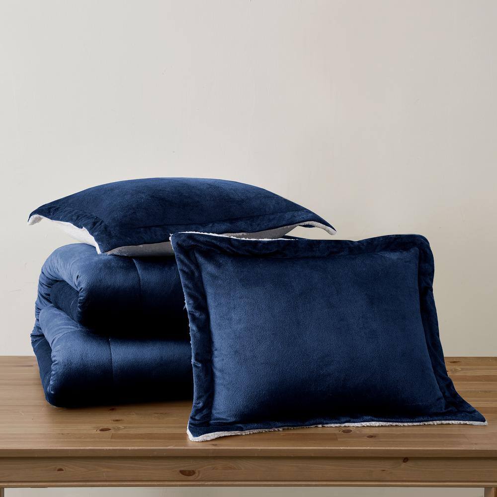 Navy Reversible Micro-Mink and Sherpa King Comforter Set