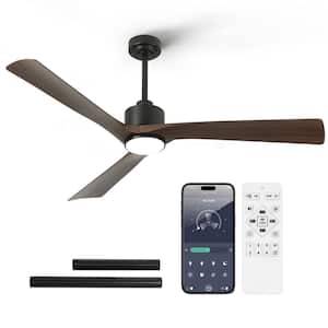 60 in. Smart Indoor Wood Low Profile Ceiling Fan with Bright White Integrated LED with Remote Included with Downrod