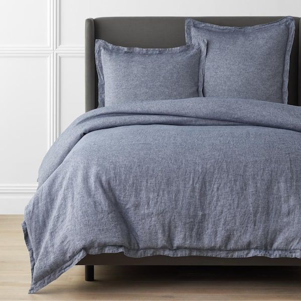 The Company Store Legends Hotel Relaxed Chambray Blue Full Linen Duvet Cover
