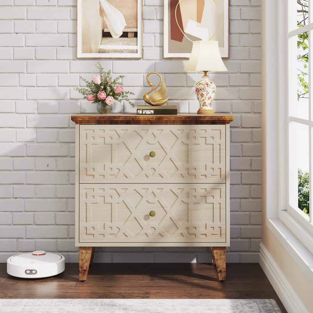 Beige and Brown 2-Drawer Wooden Legal Size File Cabinet