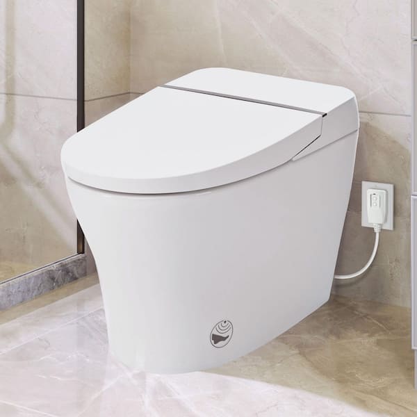 1-Piece 1/1.28 GPF Dual Flush Round Smart Toilet in White Seat Included with Self-Cleaning Nozzle, Night Light