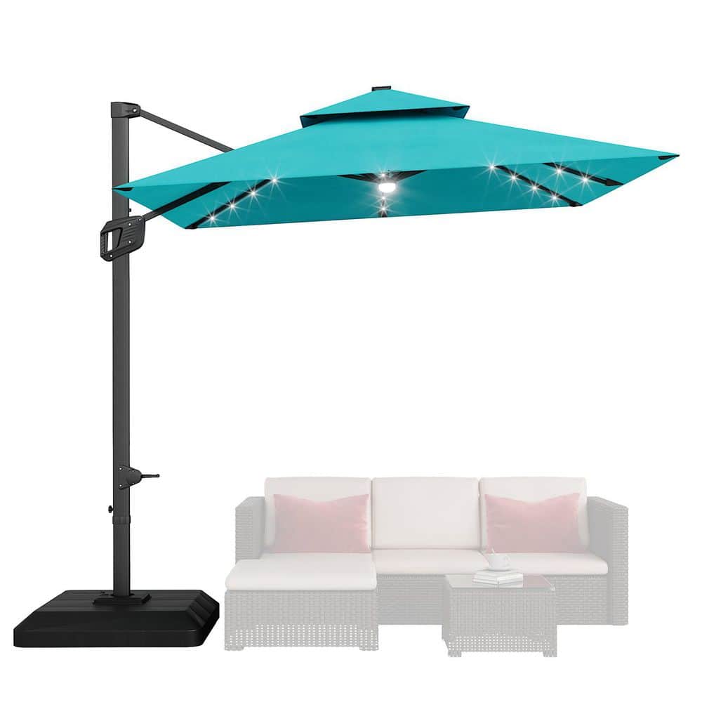 10 deluxe polyester offset patio umbrella by trademark innovations teal PURPLE LEAF 10ft Durable Outdoor Umbrella, UV Umbrella, Navy Blue, Garden Sun powered LED lights provide bright nighttime illumination Utilizes a built 10 ft. Solar LED Lighted