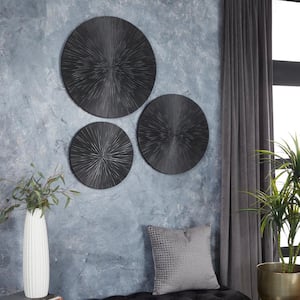 Wood Black Carved Radial Plate Wall Decor (Set of 3)