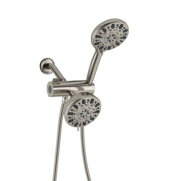 Logmey 7-Spray Patterns with 1.8 GPM 5 in. Wall Mount Dual Shower Heads with Hose and Shower Arm in Brushed Nickel