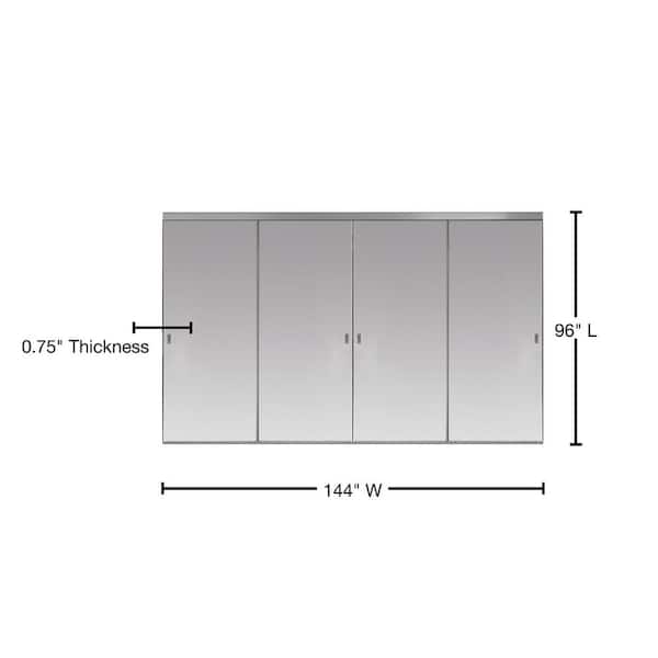 144 in. x 96 in. Beveled Edge Backed Mirror Aluminum Frame Interior Closet Sliding Door with White Trim