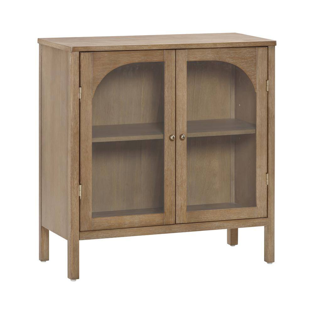 Mason Light Brown Wood Console Cabinet with Glass Doors