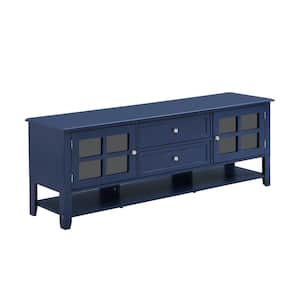 59.1 in. W x 15.7 in. D x 21.7 in. H Blue Linen Cabinet with 2 Glass Doors and TV Stand Fits TV's up to 60 in.