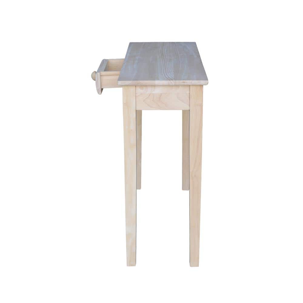 Unfinished Parawood Rectangular Hall Table with Drawer