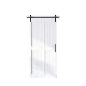 36 in. x 84 in. MDF Bi-Fold Barn Door with Hardware Kit, Covered with Water-Proof PVC Surface, White, H-Frame