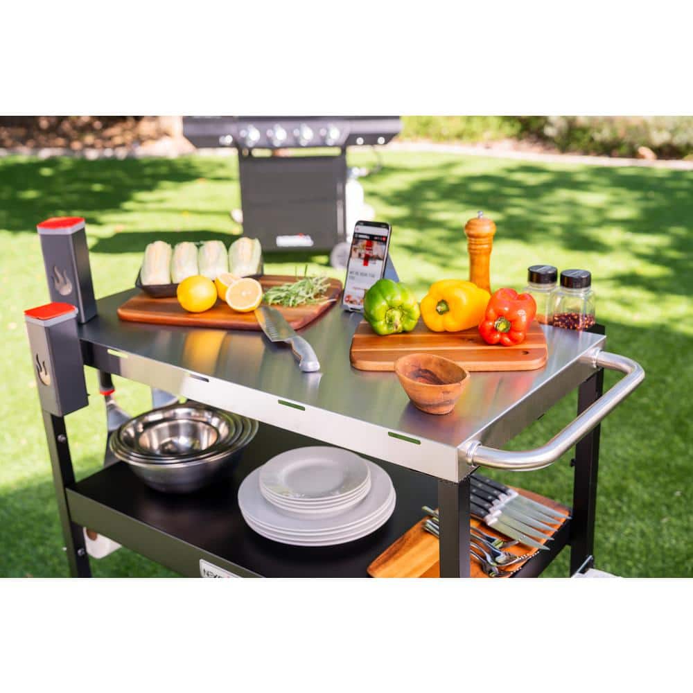 Nexgrill Stainless Steel and Black Outdoor Food Prep Cart