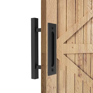 10 in. Black Square Pull and Flush Sliding Barn Door Handle Set