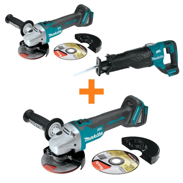 Makita 18V LXT Brushless 4-1/2/5 in Cut-Off/Angle Grinder and 18V LXT Brushless Recipro Saw w/bonus 18V LXT Brushless Grinder
