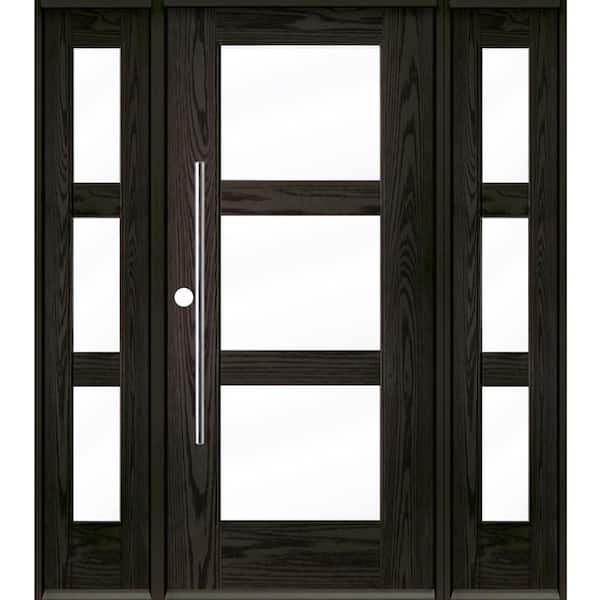 Krosswood Doors Faux Pivot 64 in. x 80 in. Right-Hand/Inswing 3-Lite Clear Glass Baby Grand Stain Fiberglass Prehung Front Door with DSL