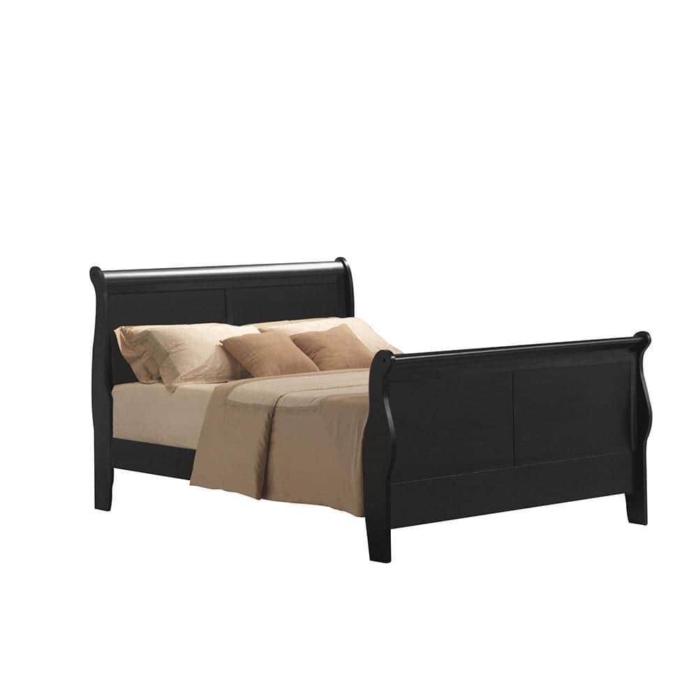 Elegant Queen-Sized Sleigh Bed with 6-Drawer Storage in Black Wood