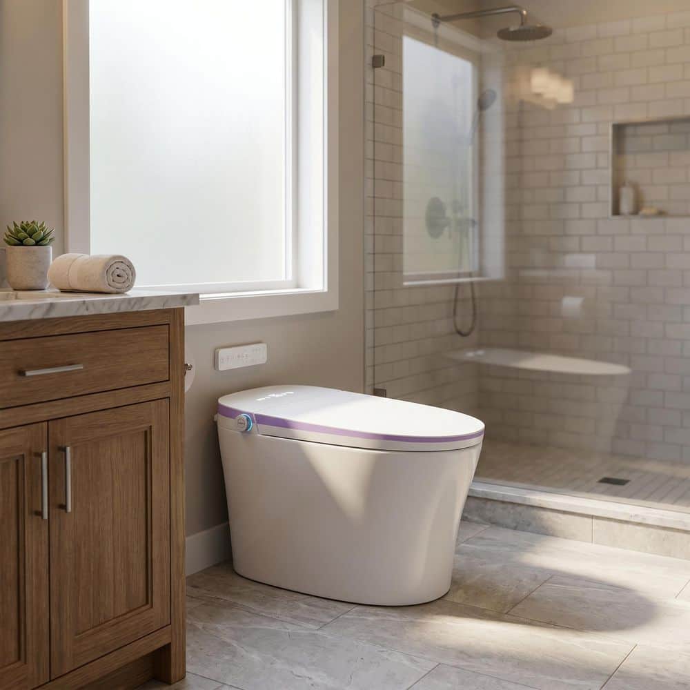 1-Piece 1.28 GPF Single Flush Elongated Toilet in Mauve Seat Included with Heated Seat,Warm Dryer and Wash Function price history on PriceWatchPro