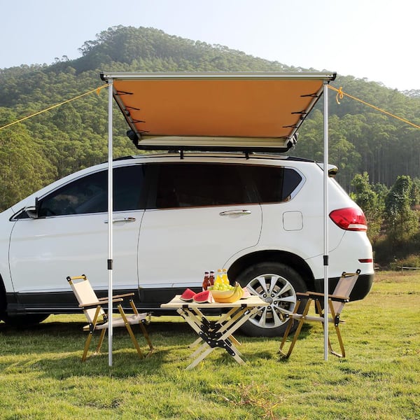 6.6 ft. x 8.2 ft. Retractable Car Side Awning PU3000 mm UV50+ Waterproof Vehicle Awning with Adjustable Height