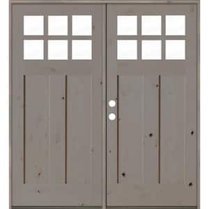 64 in. x 80 in. Craftsman Knotty Alder Right-Hand/Inswing Double 6-Lite Clear Glass Grey Stain Wood Prehung Front Door
