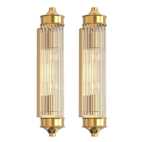 3 in. 2-Light Gold Wall Sconce, Modern Clear Glass Tube Wall Mount Lamp,Creative Rotatable Wall Light for Bedroom,2 Pack