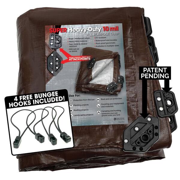 TAFCO PRODUCTS 8 ft. x 16 ft. Super Corner Heavy-Duty Brown/Silver Reversible Poly 10 mil Tarp Kit Include 4 Free Bungee Hook Tie Downs