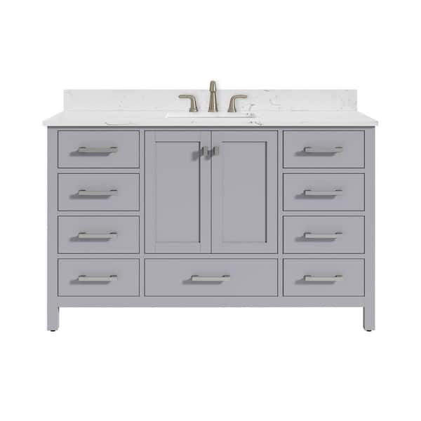Bath Mist 54 in. W Single Sink Freestanding Bath Vanity in Gray with White Engineered Stone Top Assembled
