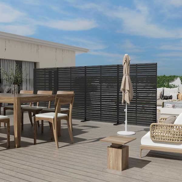 2-Piece 72 in. x 47 in. Rectangle Black Metal Privacy Screen Outdoor Decorative Art Panel