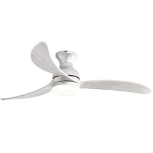 52 in. Indoor/Outdoor Flush Mount Smart Silver Ceiling Fan Wood Blades with LED Light and 6-Speed Remote