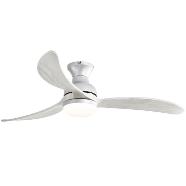 Sofucor 52 in. Indoor/Outdoor Flush Mount Smart Silver Ceiling Fan Wood Blades with LED Light and 6-Speed Remote