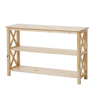 Rectangle Unfinished Natural Pine Wood X-Cross Console Table with 1-Shelf (48 in. L x 30 in. H x 14 in. D)