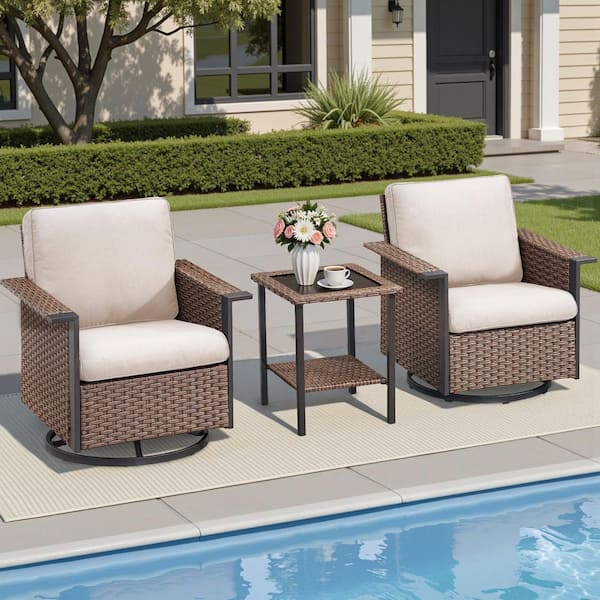 HOOOWOOO Oreille Grey 3-Piece Wicker Outdoor Patio