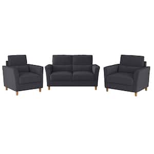 Georgia 3-Piece Dark Gray Upholstered Loveseat Sofa and Accent Chair Set