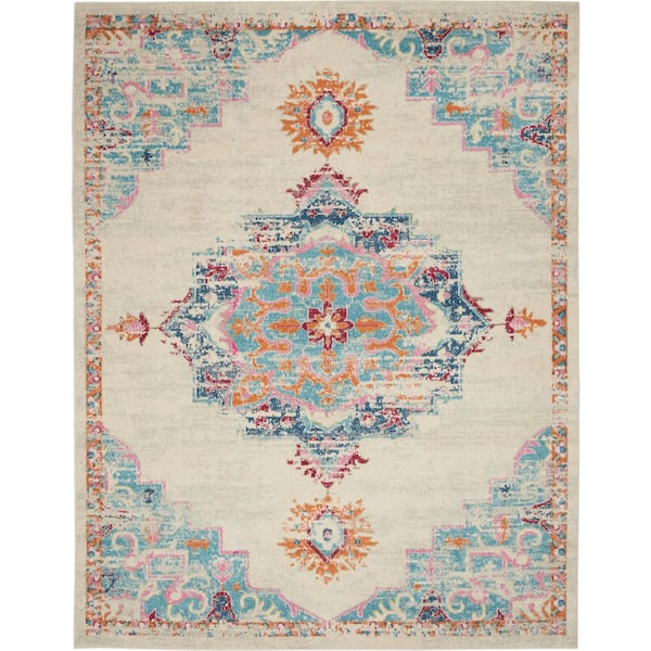 Nourison Passion Grey/Multi 8 ft. x 10 ft. Bordered Transitional Area Rug