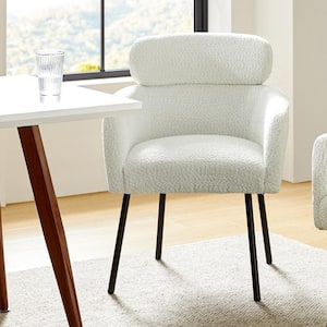 Andrew Ivory Modern Boucle Lambswool Dining Chair with Metal Legs