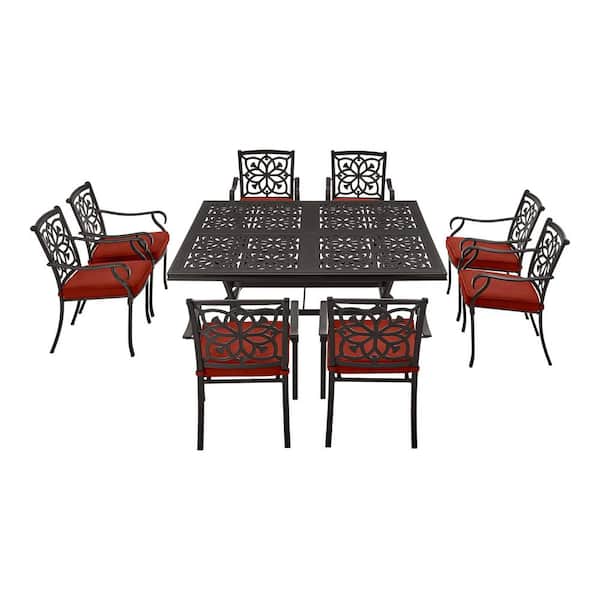 Home Decorators Collection Oakshire Park 9-Piece Aluminum Outdoor Dining Set with Sunbrella Henna Red Cushions
