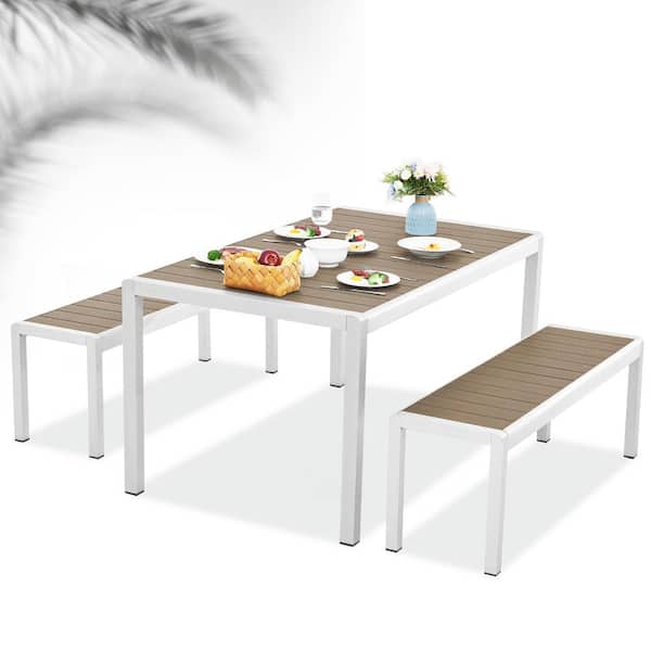 JEAREY 6 - Person Rectangular Teak Metal Outdoor Dining Set