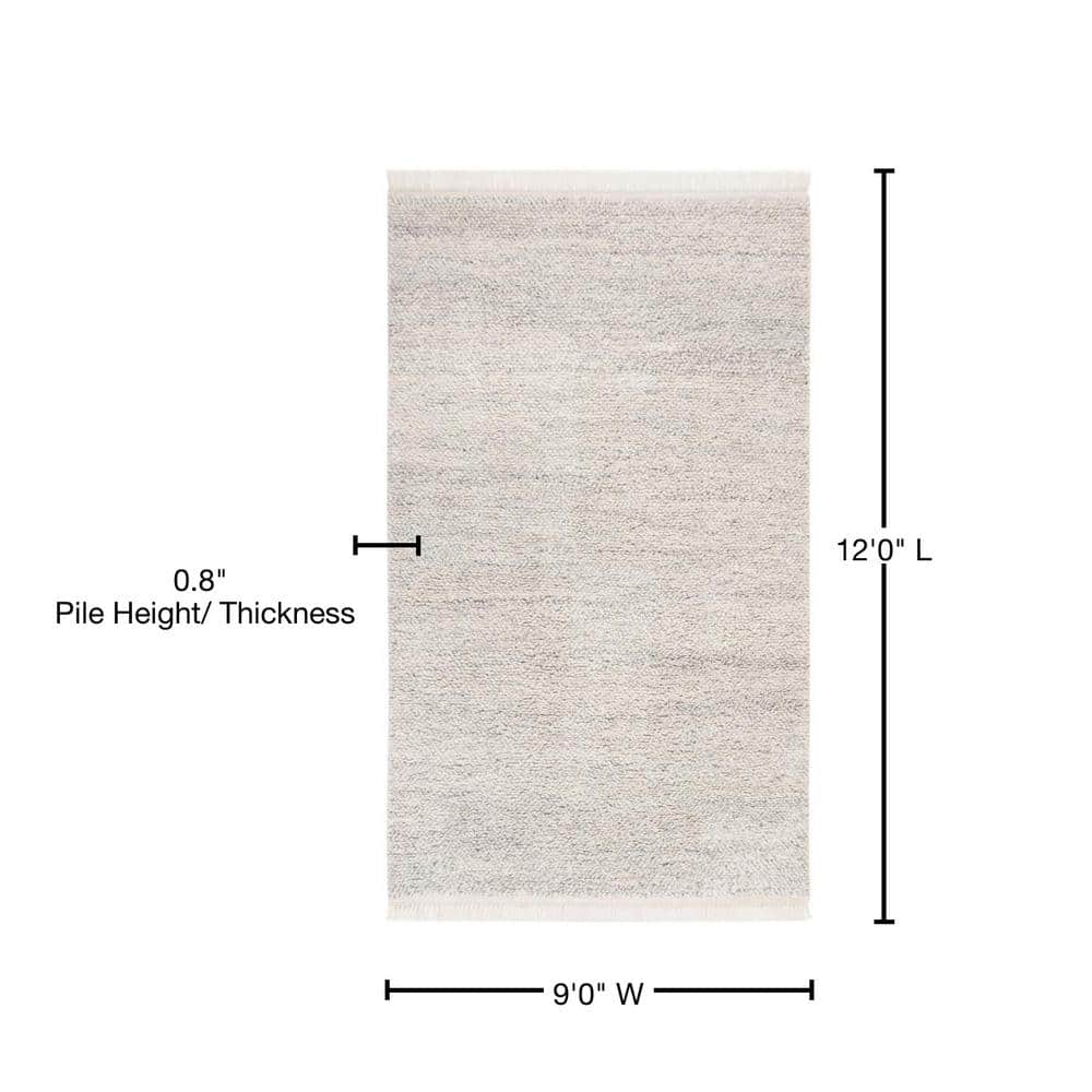 Coastal Charm Hand-Knotted Gray Wool 9' x 12' Area Rug with Fringe