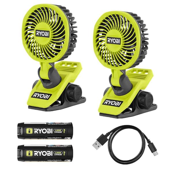 RYOBI - USB Lithium Clamp Fan Kit 2-Pack with (2) 2.0 Ah USB Lithium Batteries and Charging Cable