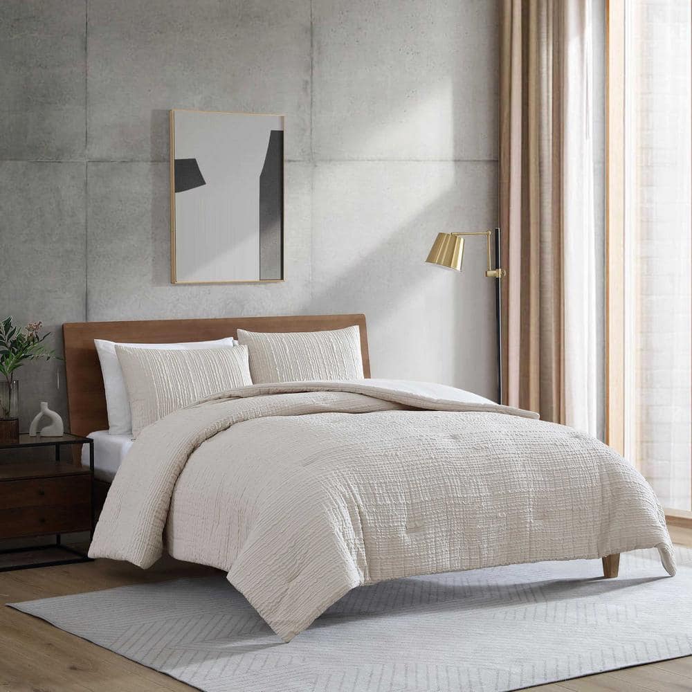 Serenity Waves Beige Twin Embossed Comforter Set