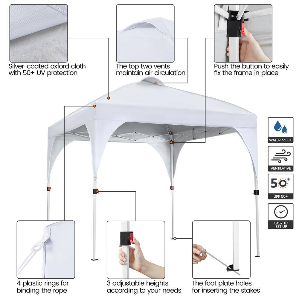 8x8 Ft White Steel Pop-Up Canopy Tent with Roller Bag