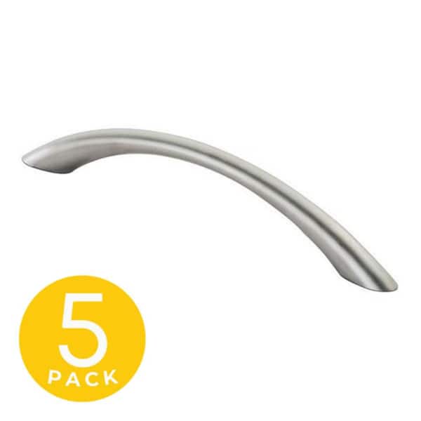 Tapered Bow Style 3-3/4 in. (96 mm) Center-to-Center Modern Satin Nickel Cabinet Bar Pull (5-Pack)