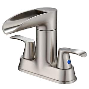 Waterfall 4 in. Centerset Double Handle 360-Degree rotation Bathroom Faucet with Drain kit Included in Brushed Nickel