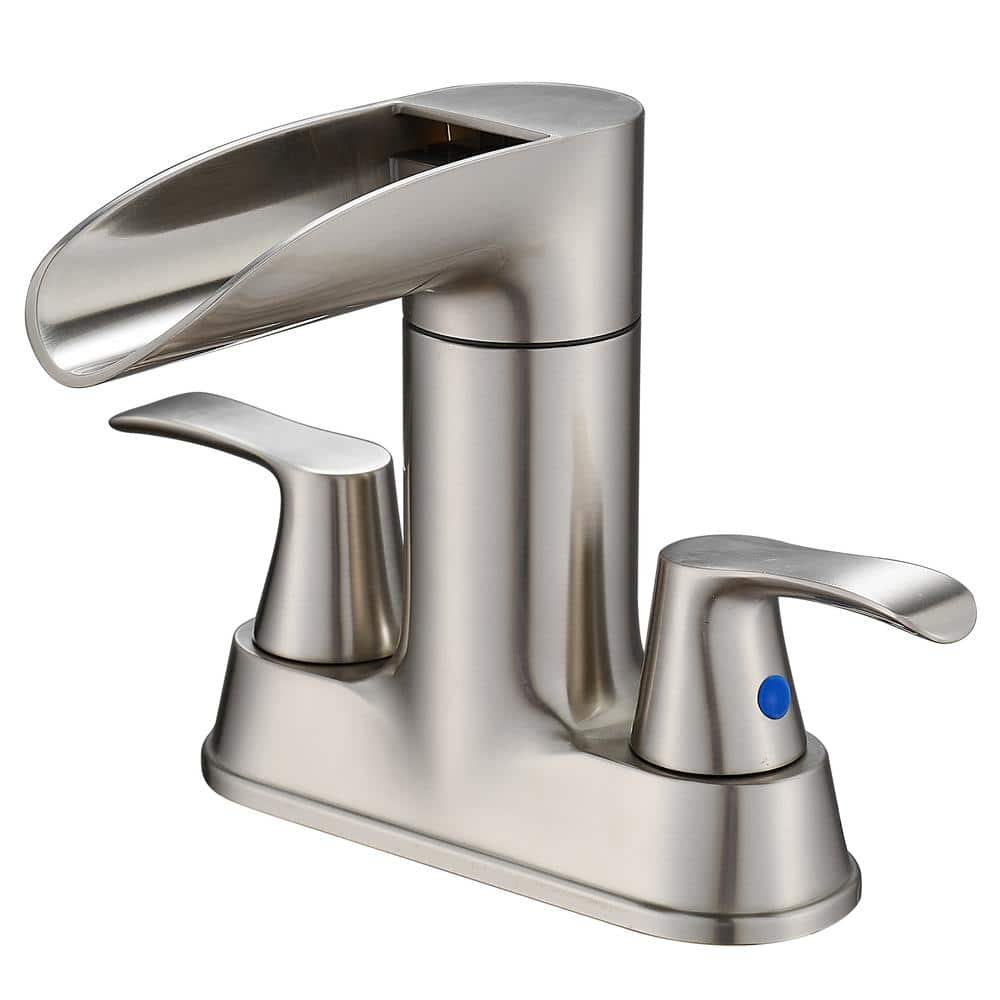 Waterfall 4 in. Centerset Double Handle 360-Degree rotation Bathroom Faucet with Drain kit Included in Brushed Nickel price history on PriceWatchPro