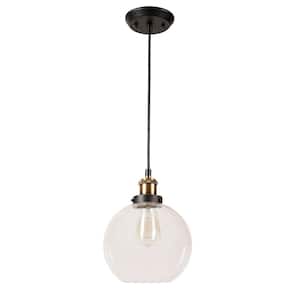 1-Light Antique Bronze with Warm Brass Accents Pendant-Light - Pendant Design with Clear Glass Shade