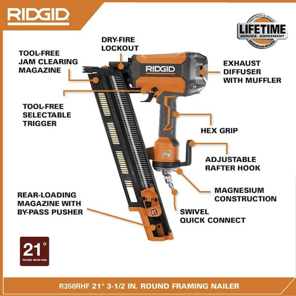 Pneumatic 21-Degree 3-1/2 in. Round Head Framing Nailer