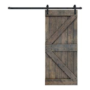K Series 36 in. x 84 in. Smoky Grey Finished Knotty Pine Wood Sliding Barn Door with Hardware Kit