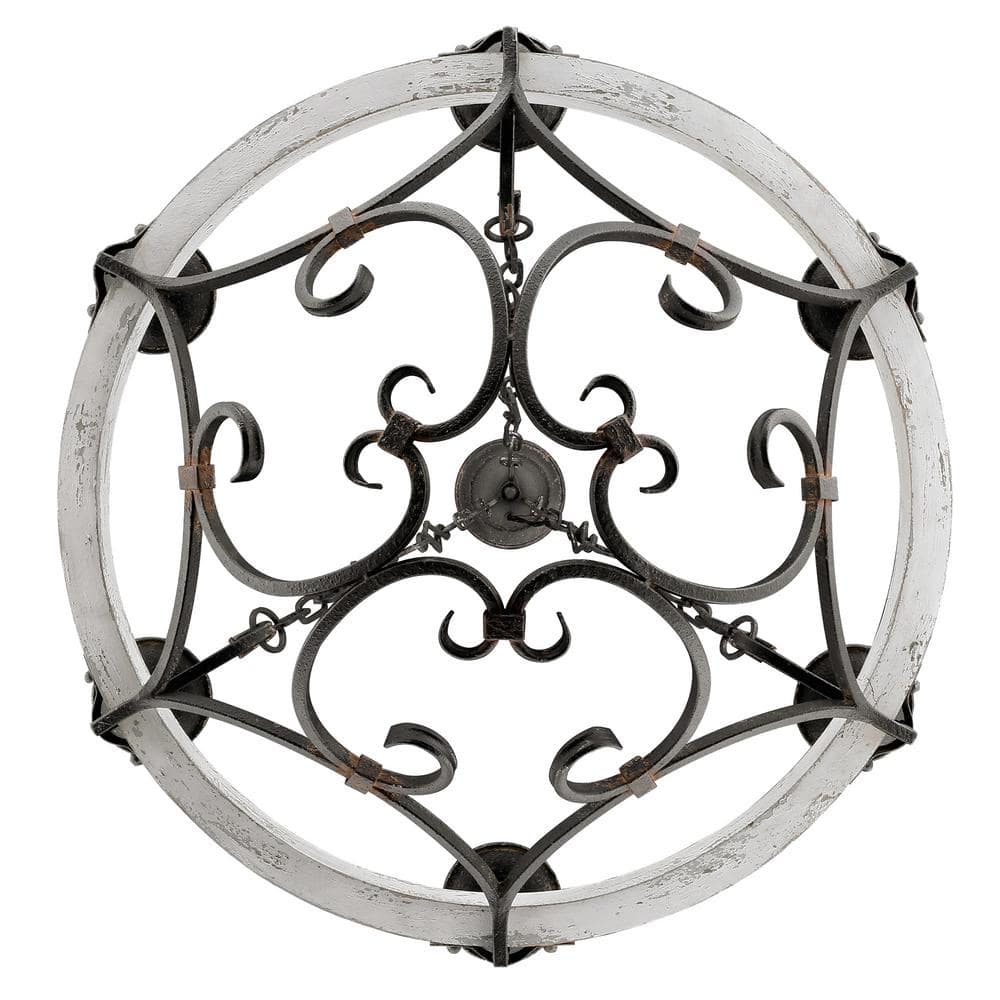 Madera Elegance 6-Light Antique Black Iron & Wood Chandelier